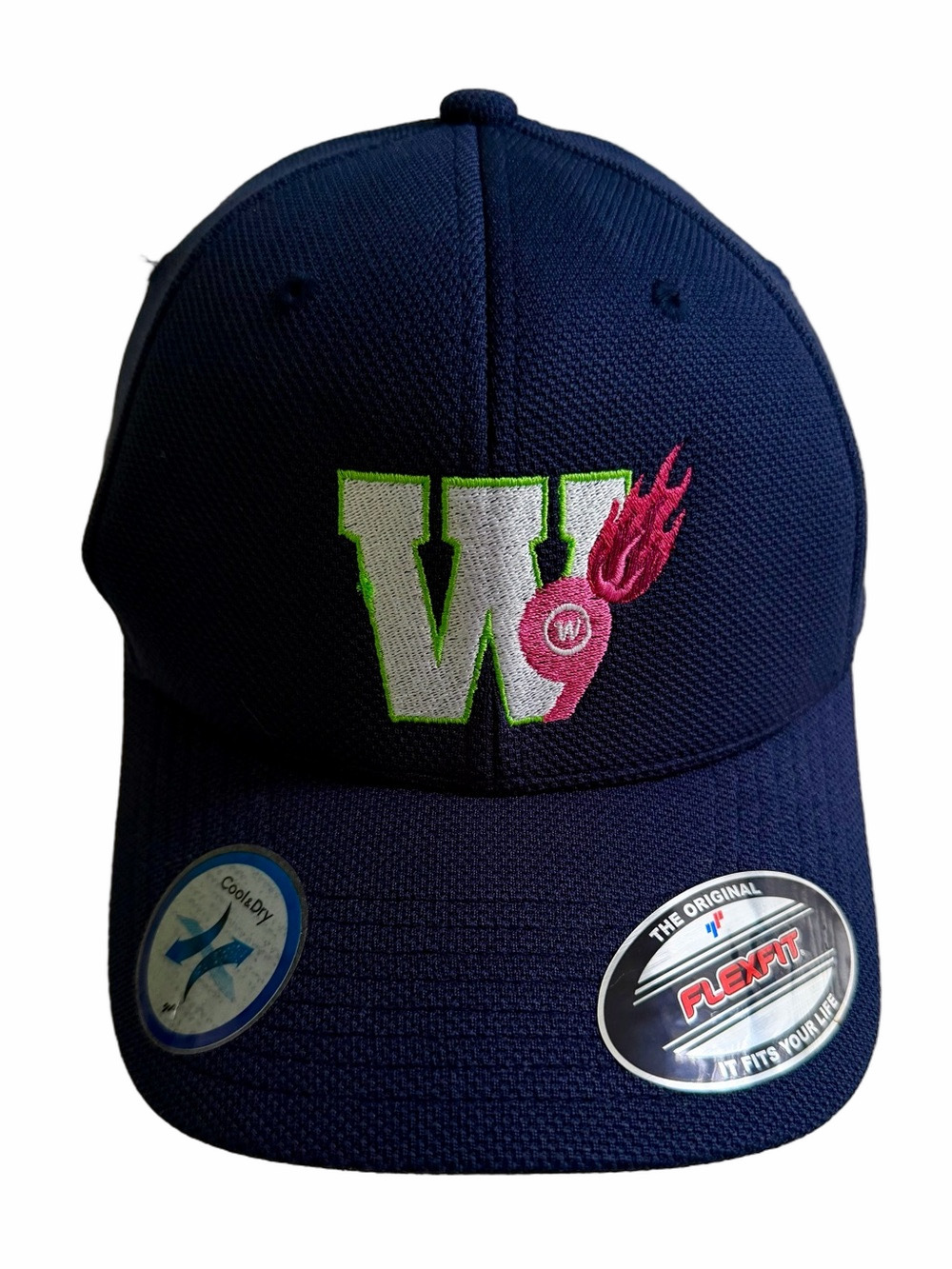 Novelty Baseball Cap Flexfit Yupoong “W” Logo with #9 Pool-ball Pink Flames NEW